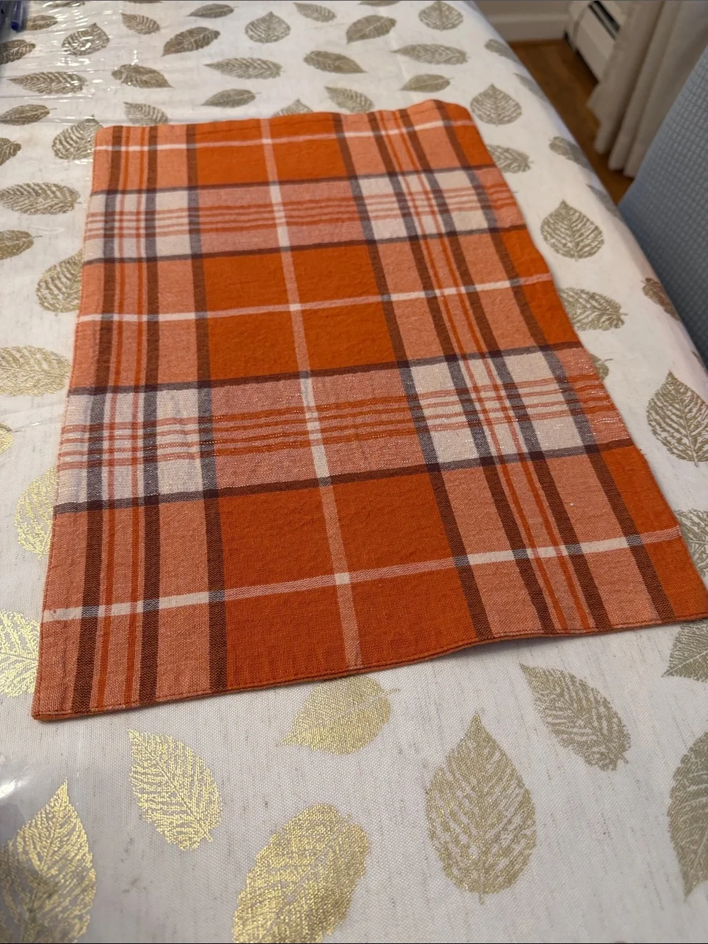 Orange Plaid Fall Cotton Placemats set of 8